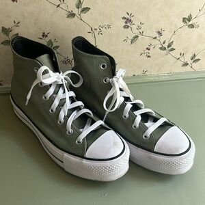 Sage green leather high top converse